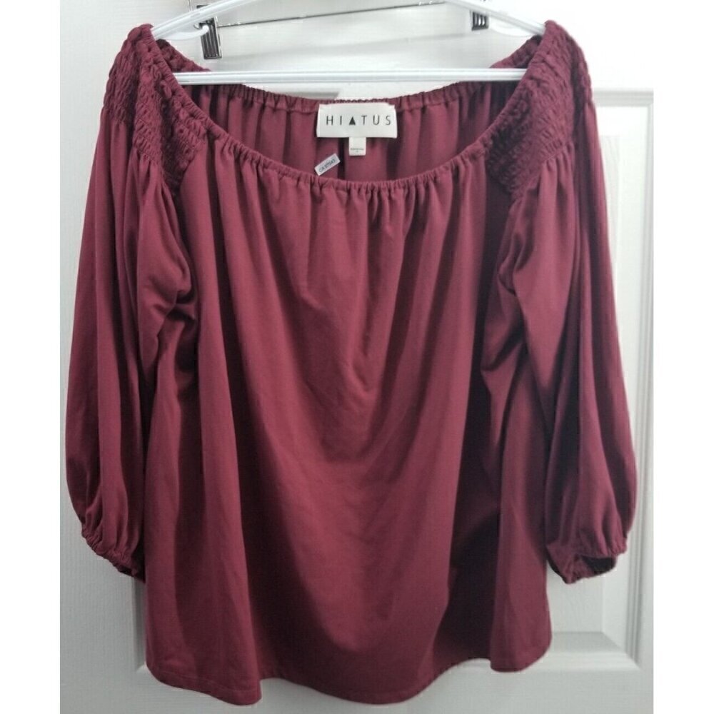 Hiatus Wine Red Top 1X Balloon Sleeves Off Shoulder